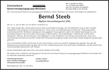 Traueranzeige von Bernd Steeb 