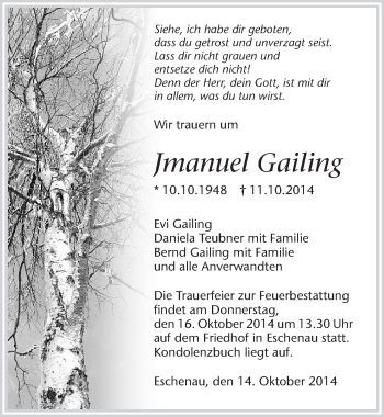 Traueranzeige von Imanuel Gailing 