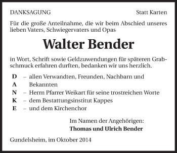 Traueranzeige von Walter Bender 