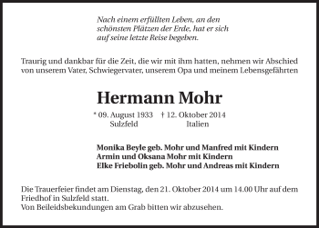Traueranzeige von Hermann Mohr 