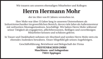 Traueranzeige von Hermann Mohr 