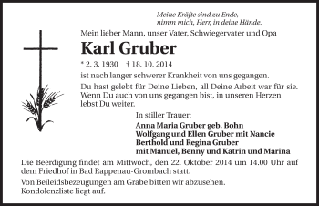 Traueranzeige von Karl Gruber 