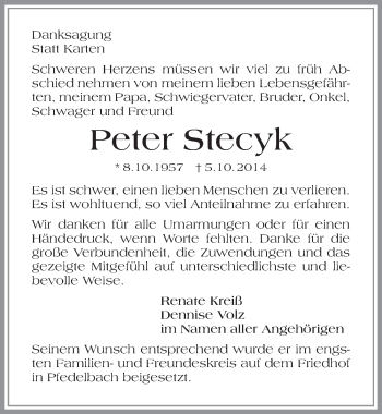 Traueranzeige von Peter Stecyk 