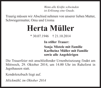 Traueranzeige von Herta Müller 