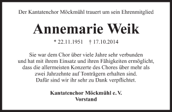 Traueranzeige von Annemarie Weik 