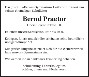 Traueranzeige von Bernd Praetor 