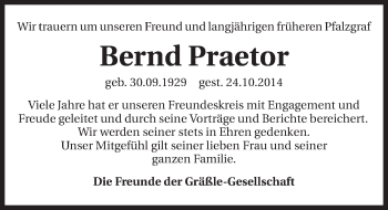 Traueranzeige von Bernd Praetor 