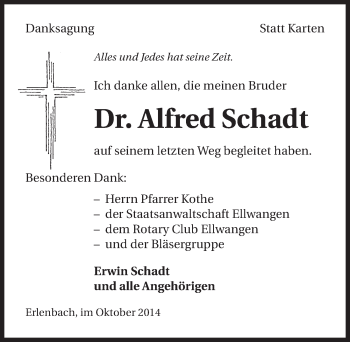 Traueranzeige von Alfred Schadt 