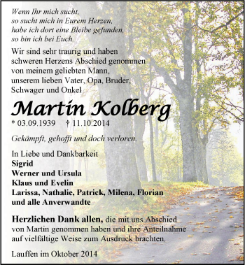 Traueranzeige von Martin Kolberg 