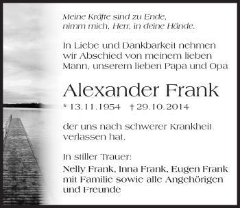 Traueranzeige von Alexander Frank 