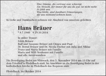 Traueranzeige von Hans Bräuer 