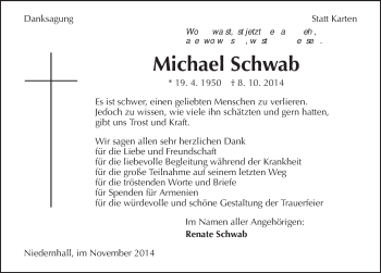 Traueranzeige von Michael Schwab 