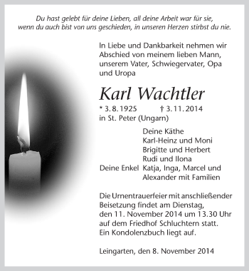 Traueranzeige von Karl Wachtler 