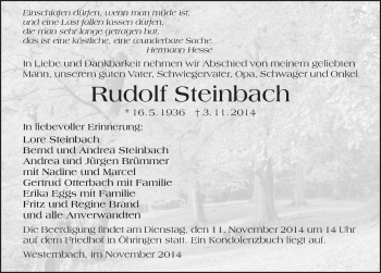 Traueranzeige von Rudolf Steinbach 