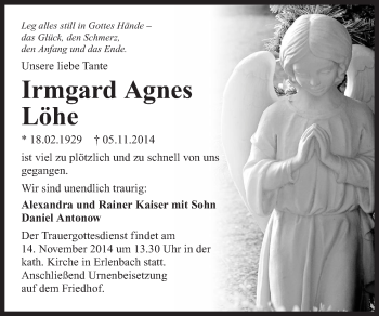 Traueranzeige von Irmgard Agnes löhe 