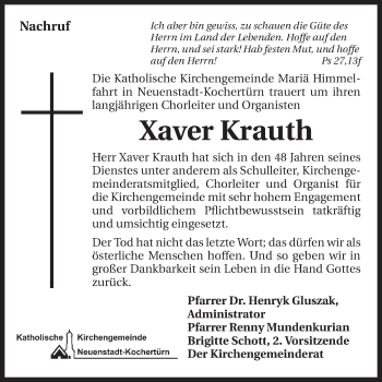 Traueranzeige von Xaver Krauth 