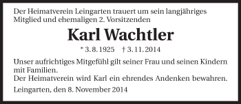 Traueranzeige von Karl Wachtler 