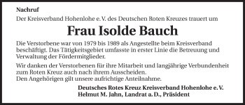 Traueranzeige von Isolde Bauch 