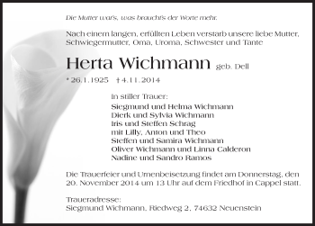 Traueranzeige von Herta Wichmann 