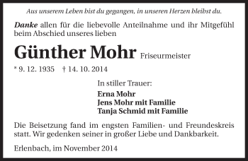 Traueranzeige von Günther Mohr 