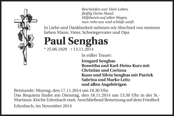 Traueranzeige von Paul Senghas 