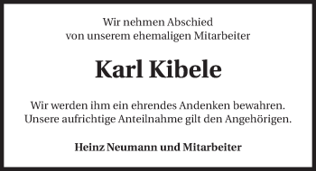 Traueranzeige von Karl Kibele 