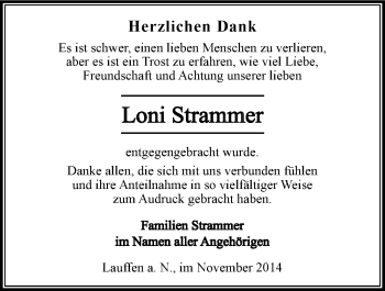 Traueranzeige von Loni Strammer 