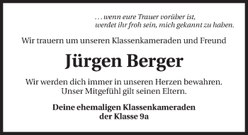 Traueranzeige von Jürgen Berger 