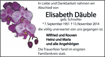 Traueranzeige von Elisabeth Däuble 