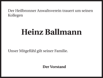 Traueranzeige von Heinz Ballmann 