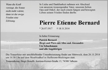 Traueranzeige von Pierre Etienne Bernard 