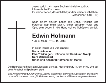 Traueranzeige von Edwin Hofmann 