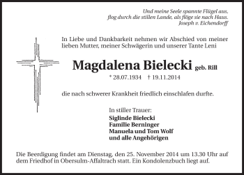 Traueranzeige von Magdalena Bielecki 