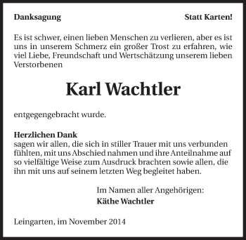 Traueranzeige von Karl Wachtler 