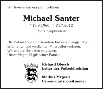 Traueranzeige von Michael Santer 