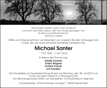 Traueranzeige von Michael Santer 