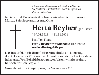 Traueranzeige von Herta Reyher 