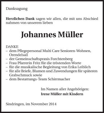 Traueranzeige von Johannes Müller 