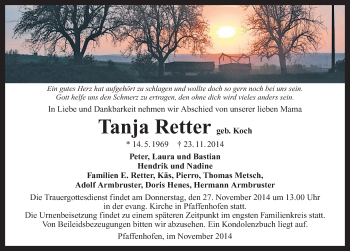 Traueranzeige von Tanja Retter 