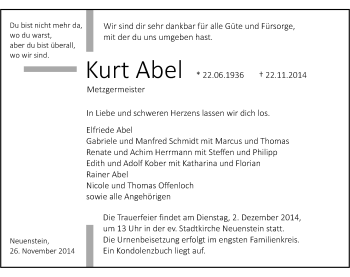 Traueranzeige von Kurt Abel 