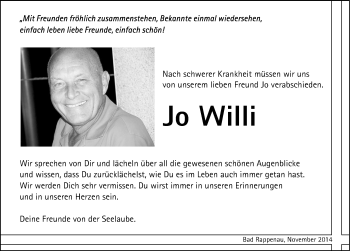 Traueranzeige von Jo Willi 