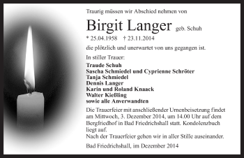 Traueranzeige von Birgit Langer 