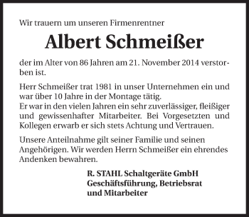Traueranzeige von Albert Schmeißer 