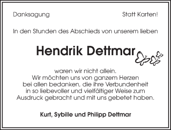 Traueranzeige von Hendrik Dettmar 