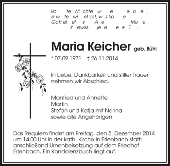 Traueranzeige von Maria Keicher 