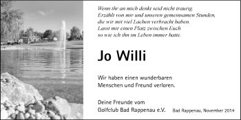 Traueranzeige von Jo Willi 