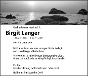 Traueranzeige von Birgit Langer 