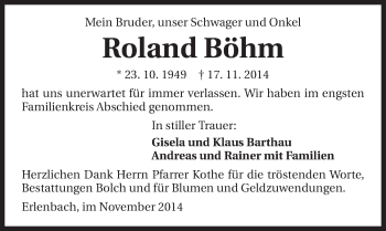 Traueranzeige von Roland Böhm 