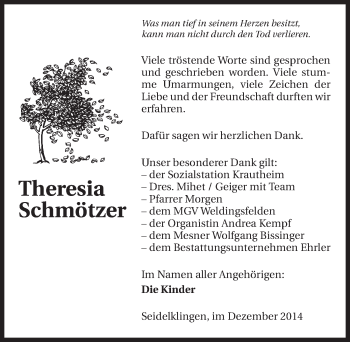 Traueranzeige von Theresia Schmötzer 