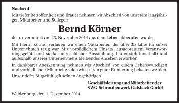 Traueranzeige von Bernd Körner 